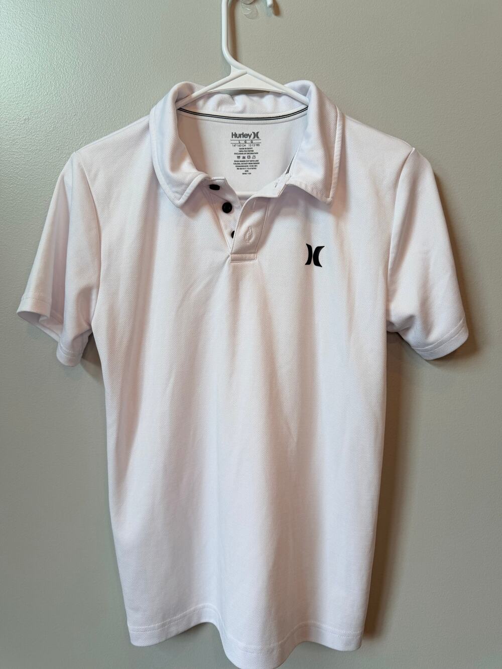 Hurley Youth White Dri-Fit Polo Sport Performance Golf Tennis Shirt Large